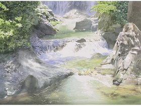 「水の音を聴く」 （H50×W70㎝、透明水彩／アルシュ紙）