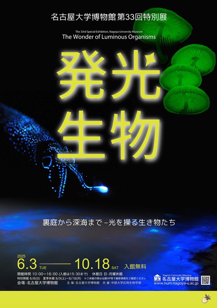 第33回特別展「発光生物　裏庭から深海まで－光を操る生き物たち」名古屋大学博物館
