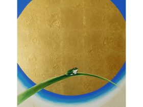 「月と蛙 ー月を眺めてー」 P20号　箔・岩絵具・紙