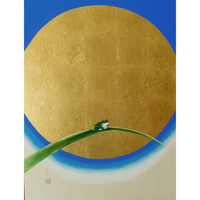 「月と蛙 ー月を眺めてー」 P20号　箔・岩絵具・紙