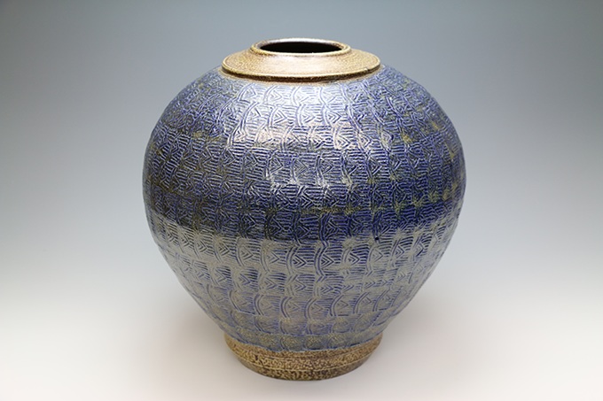 島岡達三「塩釉象嵌印文壺」径37.5×高さ38.0㎝