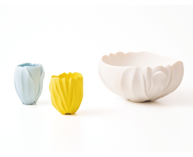 色磁削手杯「Blooming-Aqua-」 色磁削手杯「Blooming-Lemon-」 白磁削手楕円鉢「あふれるつや」