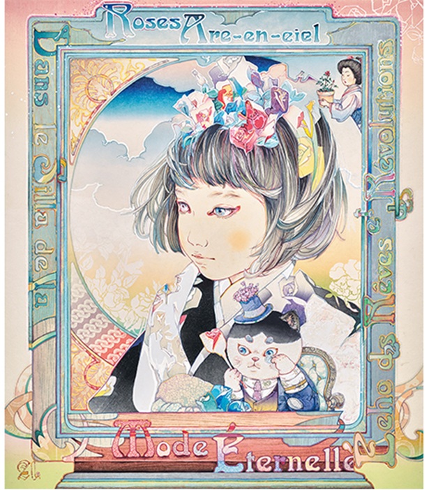 入江明日香「虹色の薔薇」(70×60㎝、ミクストメディア)