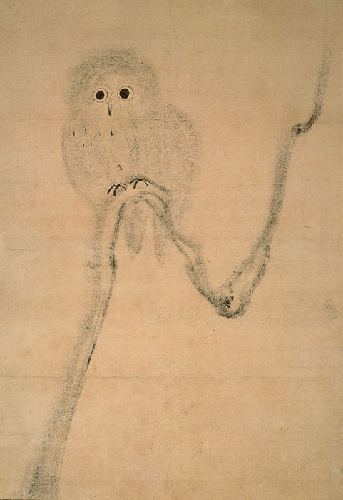 枯木梟図　徳川家光筆　江戸時代前期（17世紀）　久能山東照宮博物館蔵