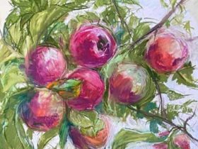 「Pommier −2025 Ⅰ 」 W60 × H60 × D1.2cm 木のパネルに和紙・オイルパステル