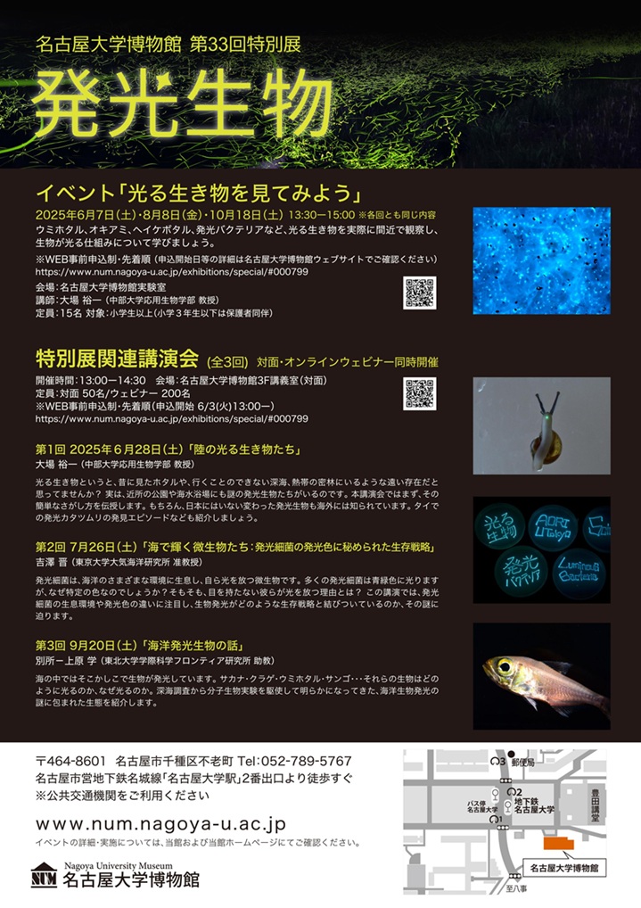 第33回特別展「発光生物　裏庭から深海まで－光を操る生き物たち」名古屋大学博物館