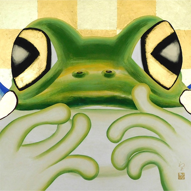 「カエルのめざめ」
S10号　箔・岩絵具・紙