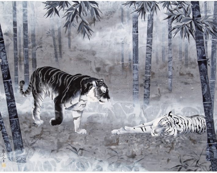 竹虎図（終焉と再生）】F50号（91×116.7cm）