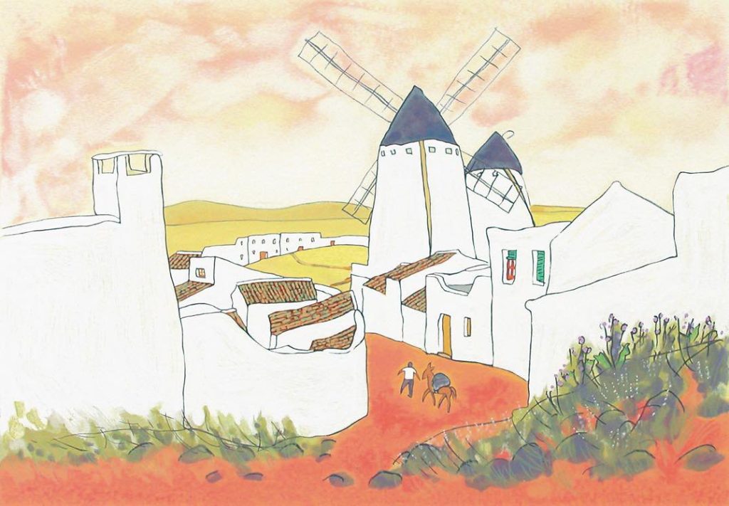 「ラ・マンチャの風車」　　　　　　　　　　　　　　　　　　　　　　　　　　　　　　　　　　　　　　　　　　　　　　　　　　　　　　　　　　　　　　　　　版画　（画寸）縦30×横44㎝　