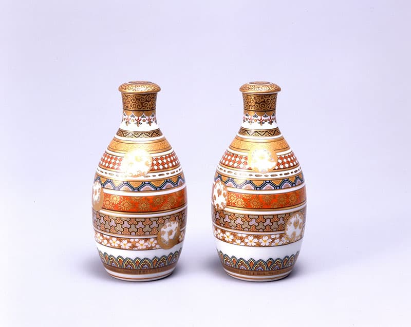 九谷金襴手酒器揃　清水美山　明治～大正時代