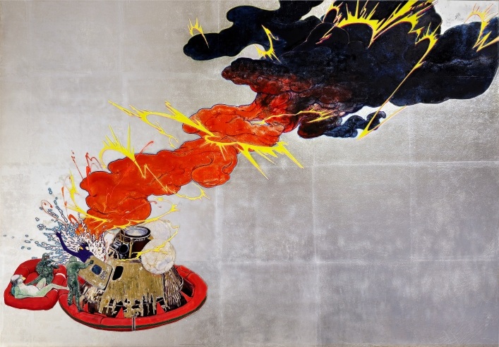 因幡都頼「朧」　2025年
33.3×53.0cm
水干絵具、アクリル、樹脂膠、銀箔、麻紙