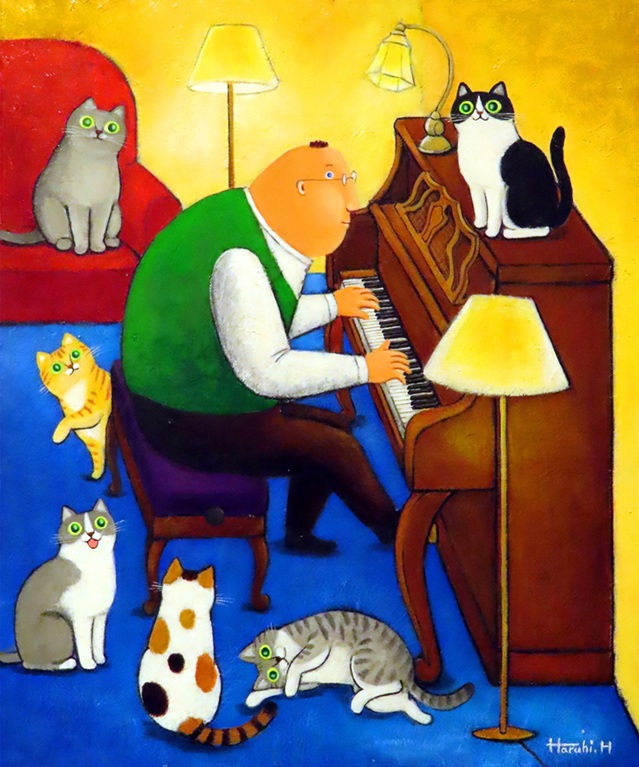 「ネコのいるピアノ部屋」
F8号