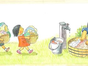 絵本『せんたくかあちゃん』福音館書店(1978 年) より　絵本原画　小さな絵本美術館蔵