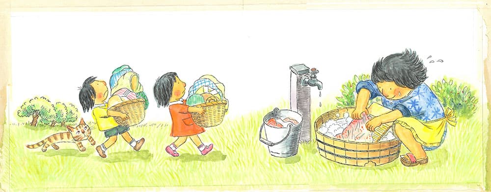絵本『せんたくかあちゃん』福音館書店(1978 年) より　絵本原画　小さな絵本美術館蔵