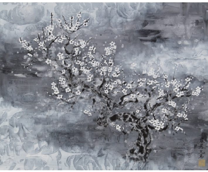 【月白老梅図】F15号（53×65.2cm）