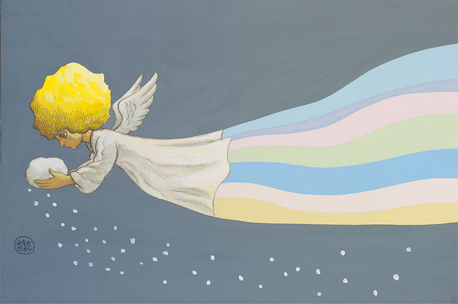 「いちごえほん」1976年2月号表紙絵「雪の天使の2月号」
©やなせたかし （公財）やなせたかし記念アンパンマンミュージアム振興財団蔵