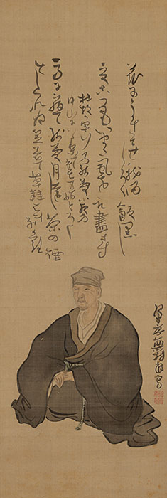 蕪村筆 芭蕉「花にうき世」等四句賛 芭蕉像　福田美術館蔵　江戸時代後期（18世紀）