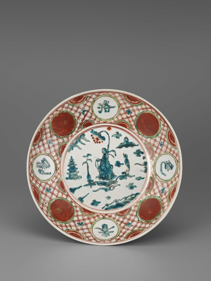 「五彩柳楊観音図平鉢」　漳州窯
明時代 17世紀