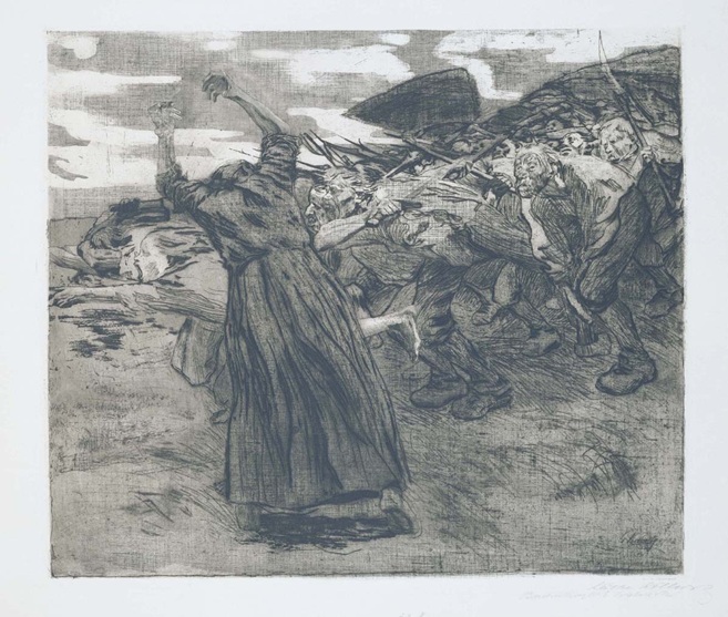ケーテ・コルヴィッツ《農民戦争》第5図「蜂起」1902-03年（1921年刊）エッチング, 当館蔵