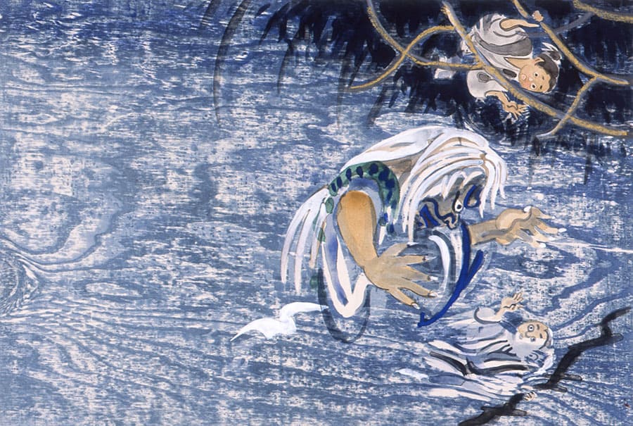 関野 凖一郎《うしかたとやまうば》12-13頁原画　1972年　宮城県美術館蔵