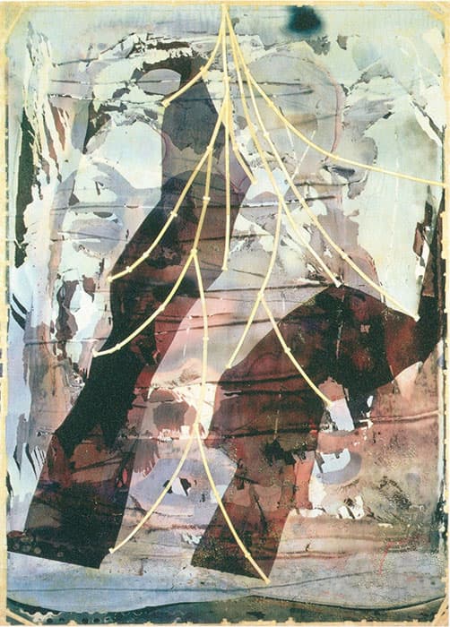 大竹伸朗 《網膜 #2 (紫影)》 1988-90年　写真、布テープ、プラスティック樹脂、木製パネル　250.8 x 180.8 x 7.3cm
©Shinro Ohtake