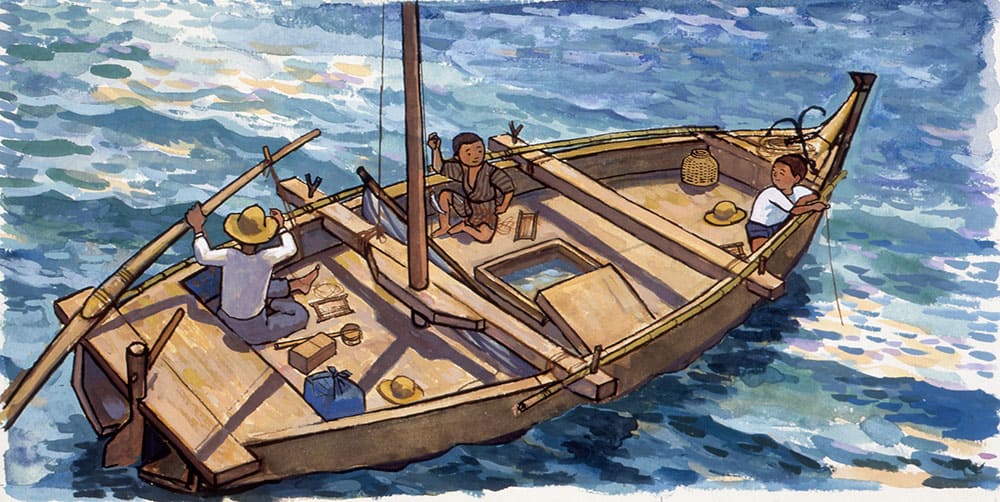 太田大八《だいちゃんとうみ》12-13頁原画　1979年　宮城県美術館蔵