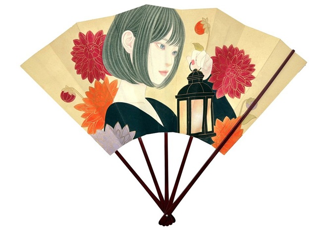 淺野 由大 タイトル：「ひとひらの灯」 素材　　：蝙蝠扇（桐箱・扇子立付き） サイズ　：尺二寸（37.5cm）