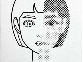 タイトル：「2.1次元」 サイズ　：縦41×横31.8㎝ 技法　　：キャンパス、アクリル絵具、水性顔料