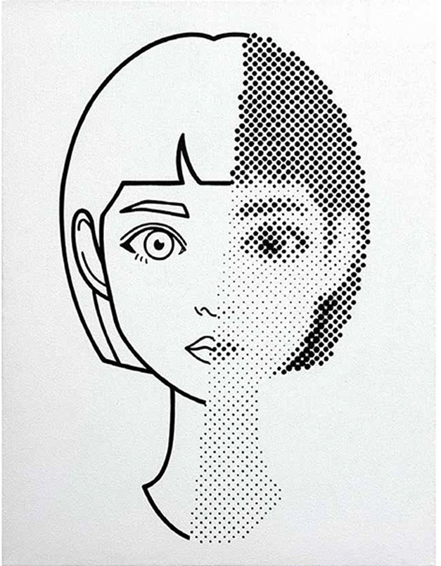 タイトル：「2.1次元」 サイズ　：縦41×横31.8㎝ 技法　　：キャンパス、アクリル絵具、水性顔料