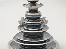 「青瓷黒晶銀彩双耳博山爐」 （径36.5×高さ39.2cm）