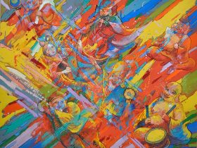 絹谷　幸二「祝う光彩 七福神」 F130号　ミクストメディア