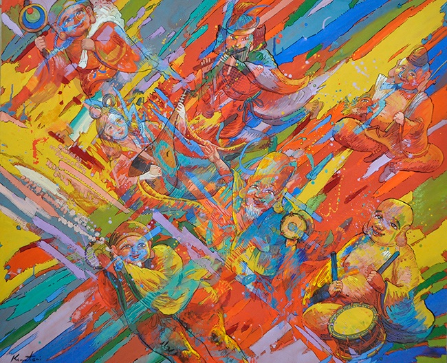 絹谷　幸二「祝う光彩 七福神」 F130号　ミクストメディア