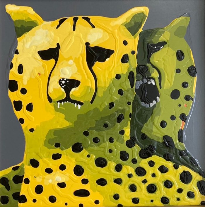 「チーター」 ペンキ、⽊製パネル、板 S6号