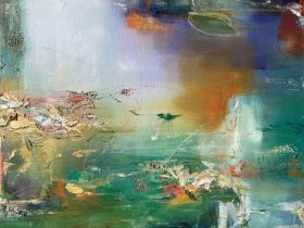 「 静かな佇まい」 F30 メディウム　油、アクリル、砂、麻、木製パネル 2025年