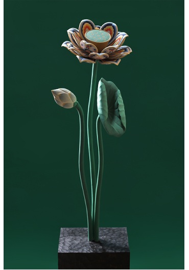 柿田 喜則「Lotus line」H100 × W20 × D15cm
木曽桧・青森ひば・漆・天然顔料・金泥