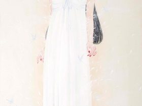 「ほほえみ。」 40P 天竺綿、岩絵具 2024年