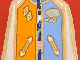 スカジャン考 〈風神雷神〉 10号 麻紙、岩絵具、膠、クレヨン