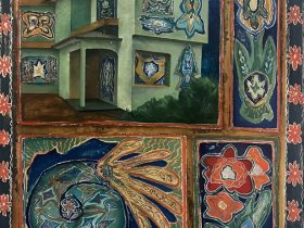 金子葵《LOOP》2025年、木パネル、石膏、アクリル、油彩、72.7x60.6x5cm（F20）