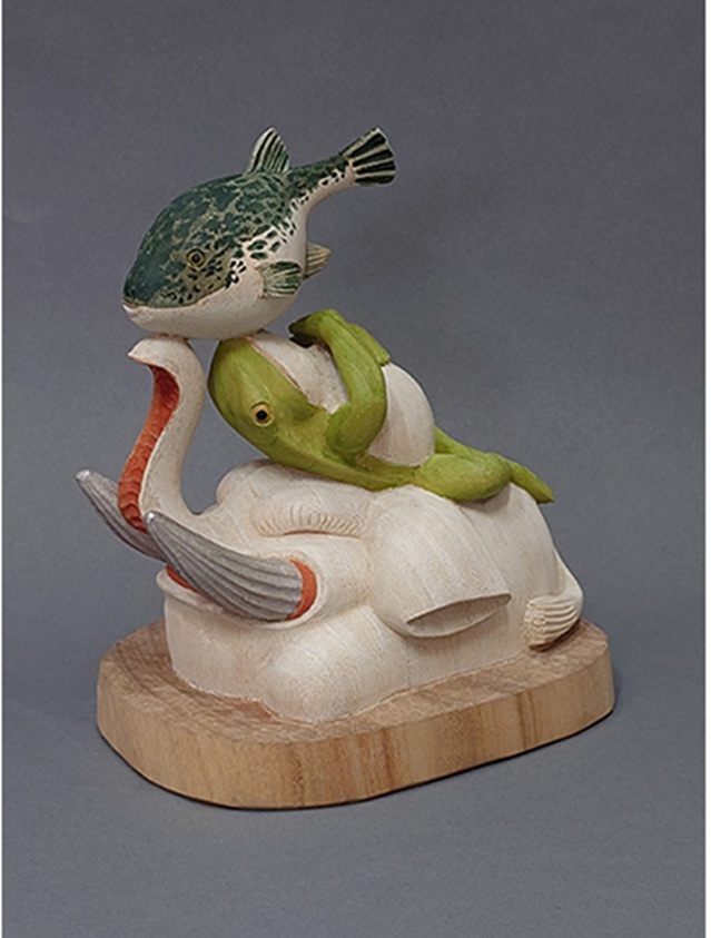 「福かえるぞう」 H17×W14×D12cm 樟