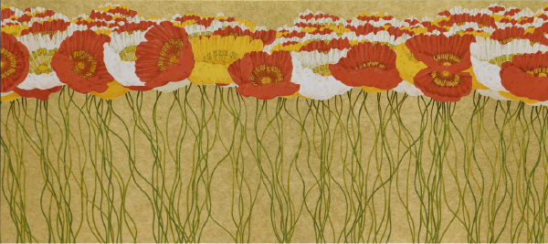 楚里 勇己「イロノツラナリ」</span><br />40×90cm 金箔、典具帖紙、岩絵具、上神郷紙