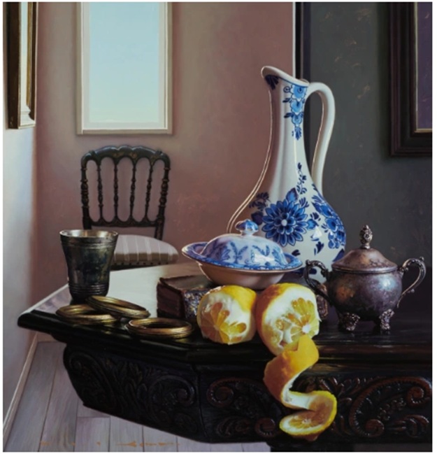 「檸檬・青い器」（縦57×横54.4cm）