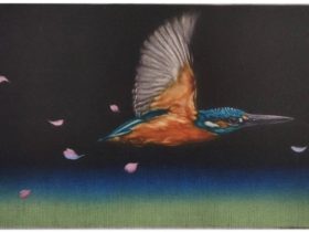 「翡翠飛翔」 （縦15×横25cm、カラーメゾチント）