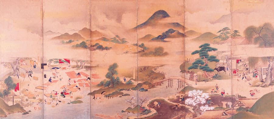 青山永耕《紅花屏風》（右）江戸時代後期～明治時代、山寺芭蕉記念館蔵【通期展示】