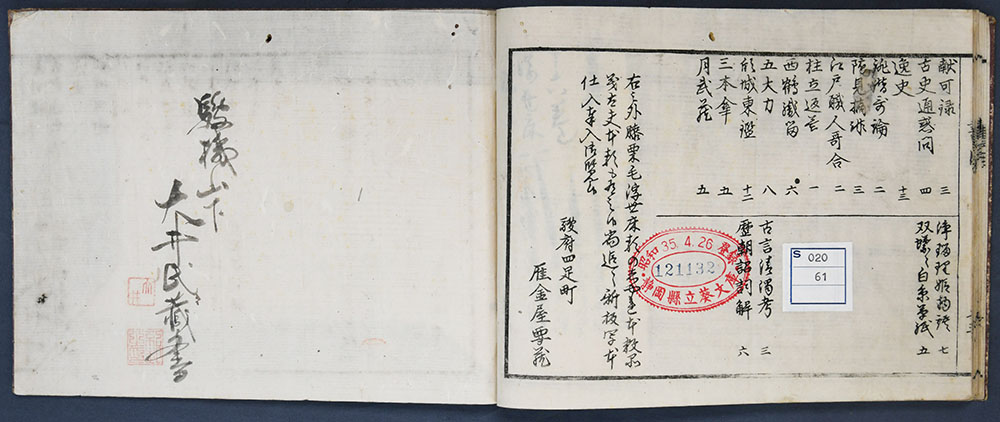 『鳴雁堂蔵書目録』 静岡県立中央図書館所蔵