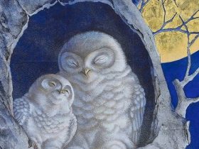 塩崎　顕 White Owls F8号 岩彩