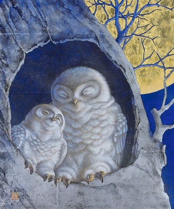 塩崎　顕 White Owls F8号 岩彩