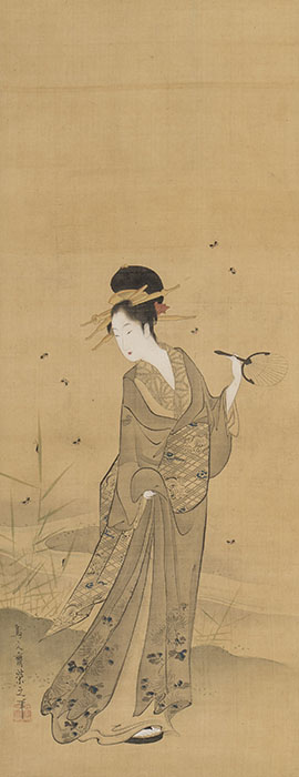 鳥文斎栄之《蛍狩美人図》江戸時代　福田美術館蔵　後期展示