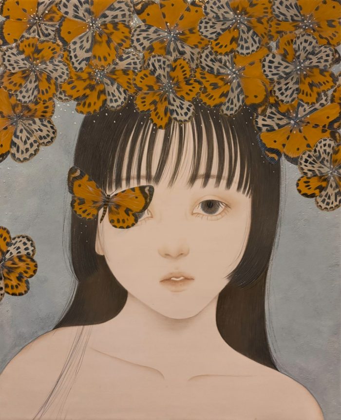 甲斐みもり
彩りの束
F3号
木製パネル、麻紙、岩絵具、アートグルー、顔彩、パール粉