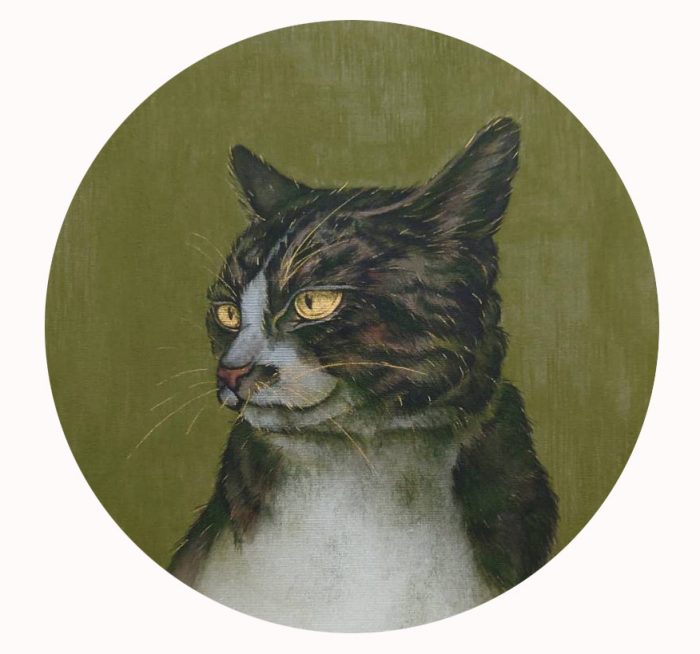 梶野靖代
海松
径150mm
絹本、円形パネル、膠、墨、岩絵具、金泥