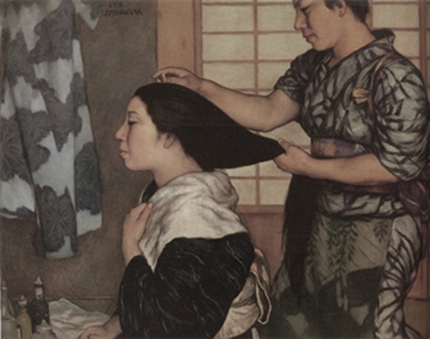 髪をすく 御厨純一 1918(大正7)佐賀県立美術館